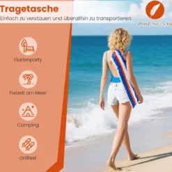 179 cm Sonnenschirm Strand Strandschirm mit Erdspieß & Tragetasche windfest Gartenschirm