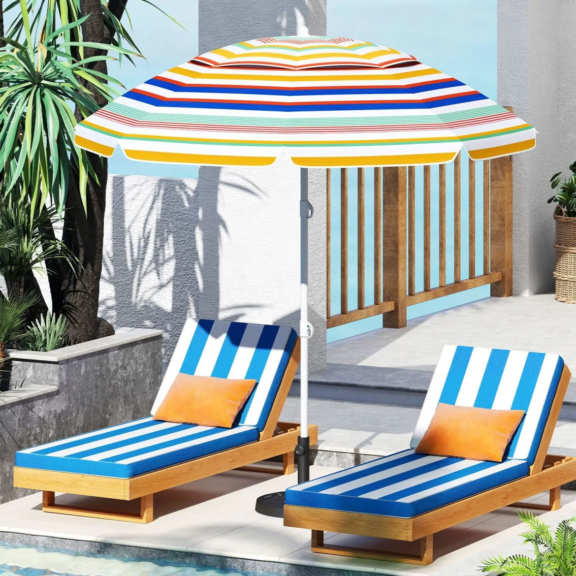 179 cm Sonnenschirm Strand Strandschirm mit Erdspieß & Tragetasche windfest Gartenschirm