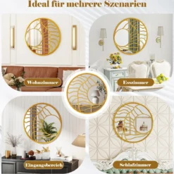 φ80cm Spiegel dekorativ Wandspiegel mit goldenem Rahmmen asymmetrischer Spiegel groß Wanddeko rund für Wohnzimmer