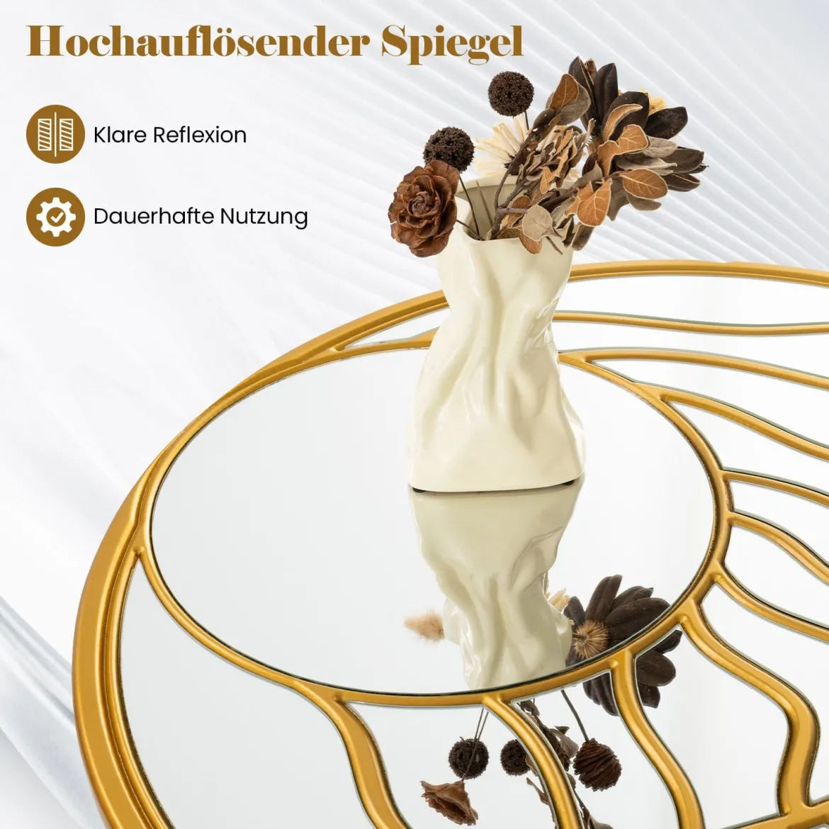 φ80cm Spiegel dekorativ Wandspiegel mit goldenem Rahmmen asymmetrischer Spiegel groß Wanddeko rund für Wohnzimmer