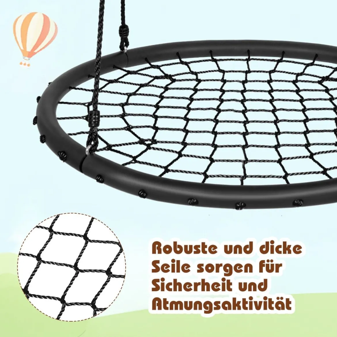 Ø100cm Spinnennetz Baumschaukel Nestschaukel mit verstellbaren Seilen und robustem Stahlrahmen Schwarz