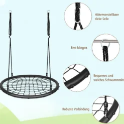 Ø100cm Spinnennetz Baumschaukel Nestschaukel mit verstellbaren Seilen und robustem Stahlrahmen Schwarz