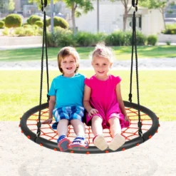 Ø100cm Spinnennetz Baumschaukel Runde Outdoor Nestschaukel für Kinder mit verstellbaren Seilen Orange