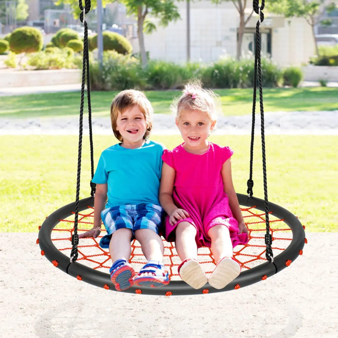 Ø100cm Spinnennetz Baumschaukel Runde Outdoor Nestschaukel für Kinder mit verstellbaren Seilen Orange