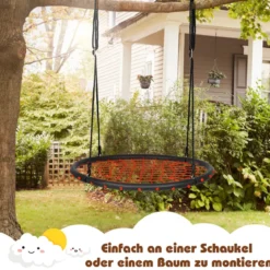 Ø100cm Spinnennetz Baumschaukel Runde Outdoor Nestschaukel für Kinder mit verstellbaren Seilen Orange
