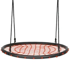 Ø100cm Spinnennetz Baumschaukel Runde Outdoor Nestschaukel für Kinder mit verstellbaren Seilen Orange
