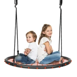 Ø100cm Spinnennetz Baumschaukel Runde Outdoor Nestschaukel für Kinder mit verstellbaren Seilen Orange