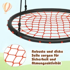 Ø100cm Spinnennetz Baumschaukel Runde Outdoor Nestschaukel für Kinder mit verstellbaren Seilen Orange