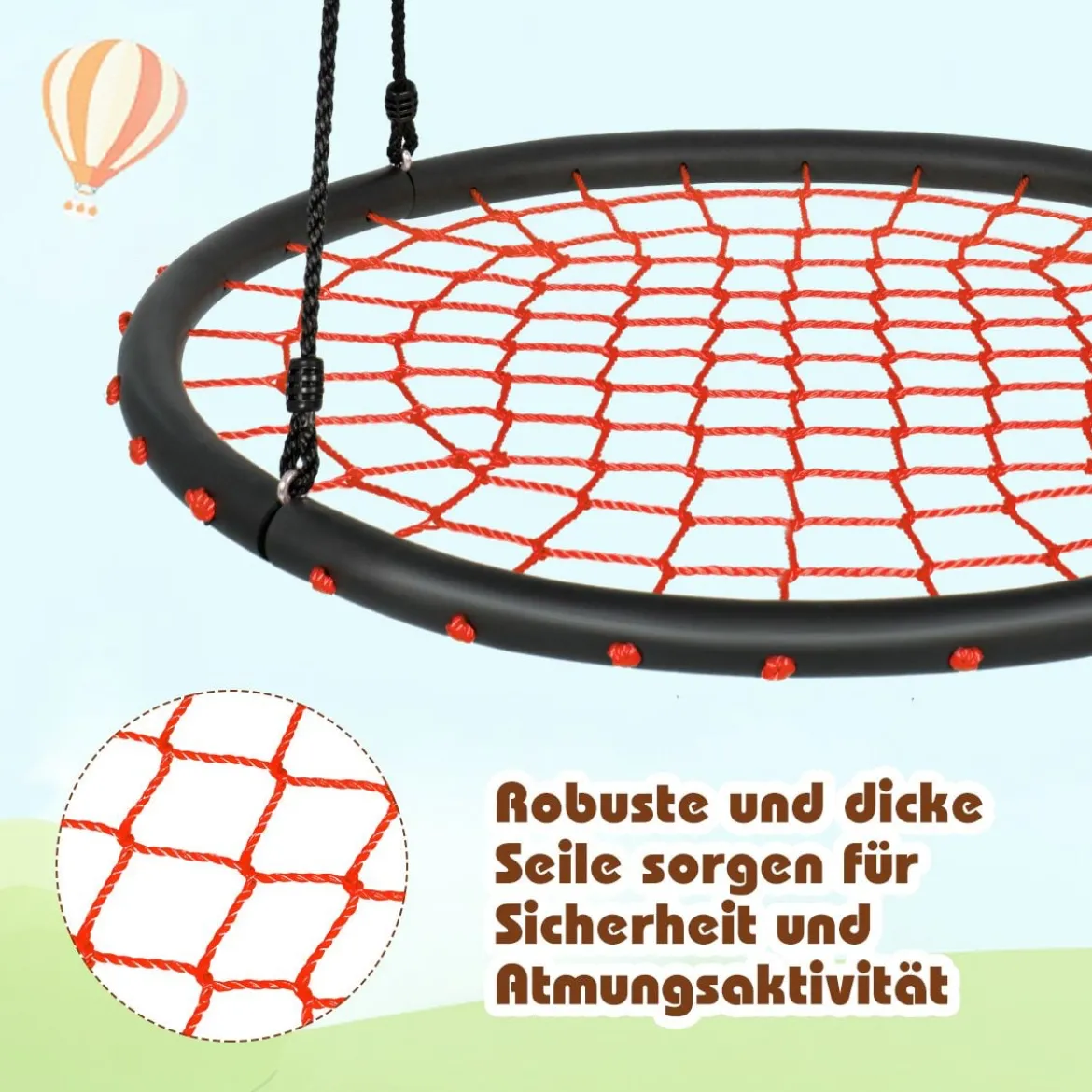 Ø100cm Spinnennetz Baumschaukel Runde Outdoor Nestschaukel für Kinder mit verstellbaren Seilen Orange
