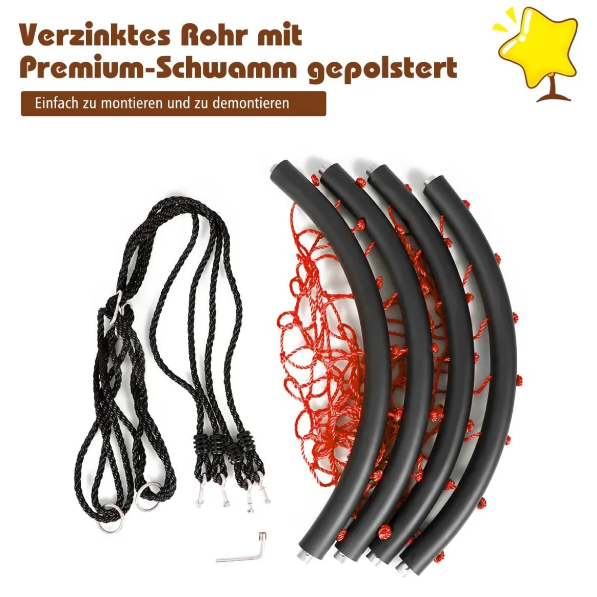 Ø100cm Spinnennetz Baumschaukel Runde Outdoor Nestschaukel für Kinder mit verstellbaren Seilen Orange