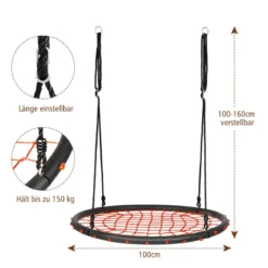 Ø100cm Spinnennetz Baumschaukel Runde Outdoor Nestschaukel für Kinder mit verstellbaren Seilen Orange