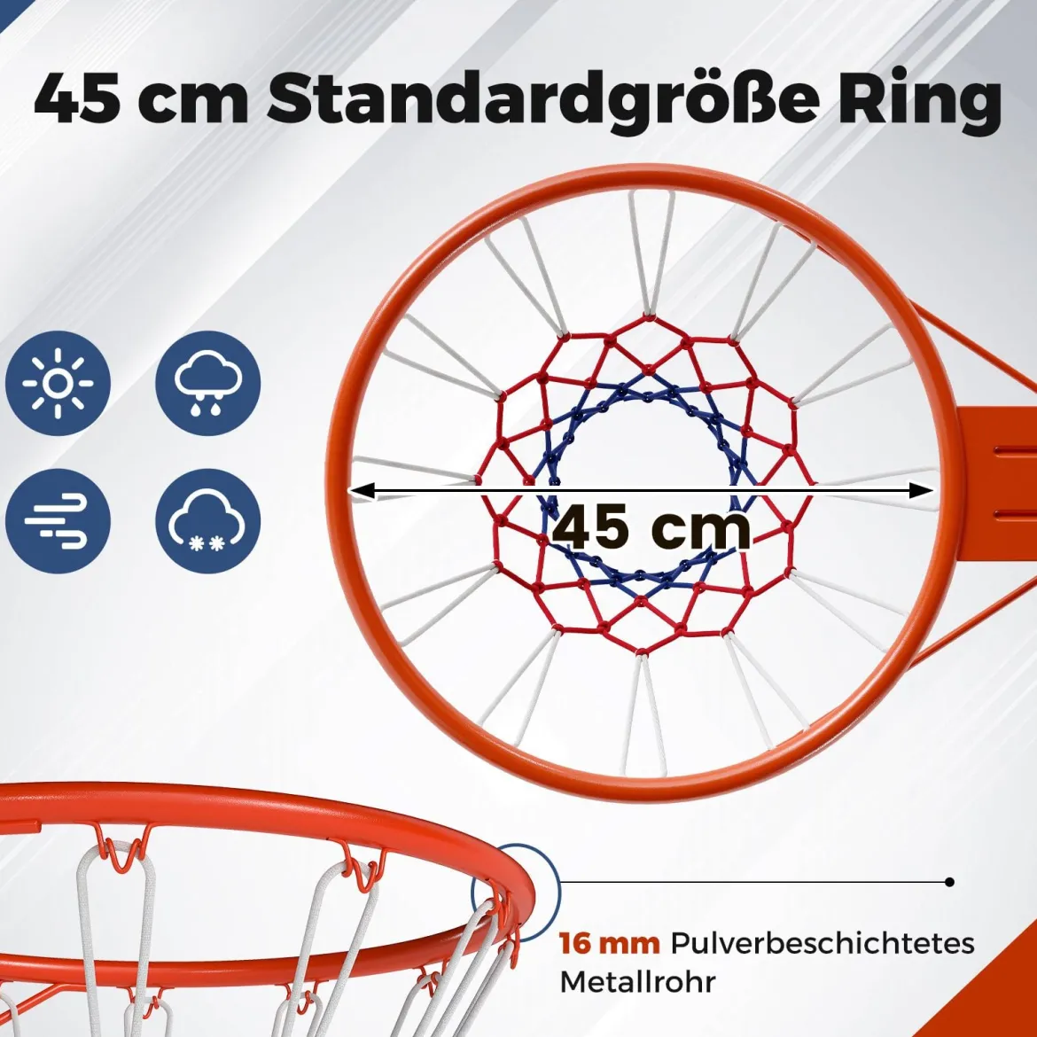 Ø45cm Standard Basketballkorb mit Netz Mini Basketball Korb für Wandmontage Orange
