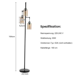 164cm Standleuchte mit 3 Hängenden Braunglasschirmen & Fußschalter & Metallbasis Stehlampe