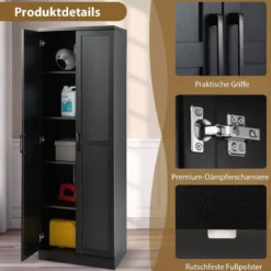 178 cm 5 Stöckiger Hochschrank mit 2 Türen & Verstellbaren Regalen & Kippsicherung Schwarz
