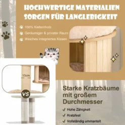 191 cm 6-stöckiger Kratzbaum aus Holz mit Hängematte & Katzenhöhle & Korbbett & Sisalpfosten