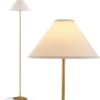 162 cm Stehlampe gold Stehleuchte mit Fußschalter Leinenschirm und Metallmast