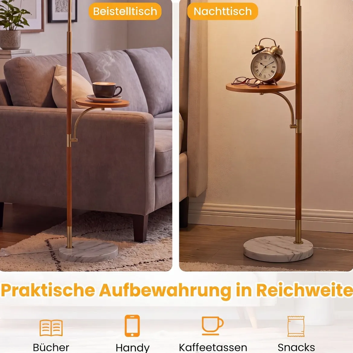 160 cm Stehlampe mit Ablage Plissee Lampenschirm aus Papier mit Verstellbarem Lampenkopf