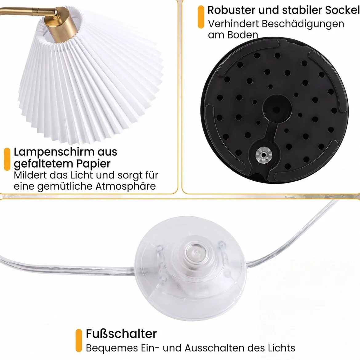 160 cm Stehlampe mit Ablage Plissee Lampenschirm aus Papier mit Verstellbarem Lampenkopf