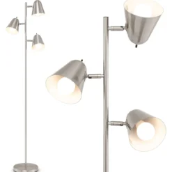 163cm Stehlampe mit 3 E27 Glühbirnen & 360° Verstellbaren Lampenschirmen Stehleuchte Silber