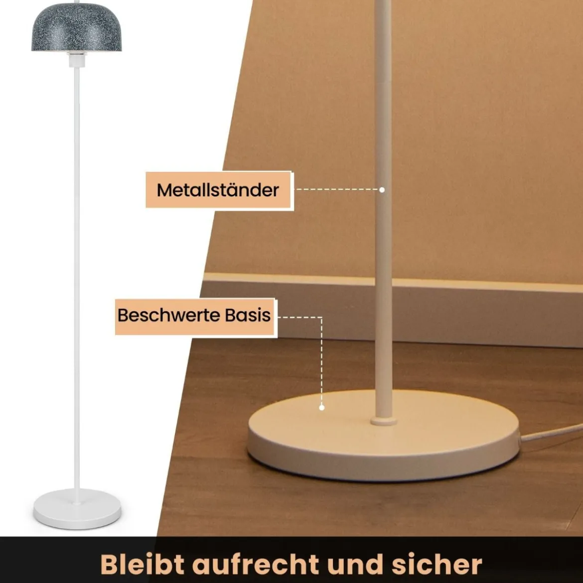 146 cm Stehlampe mit Fußschalter & E27-Glühlampensockel & Lampenschirm Stehleuchte