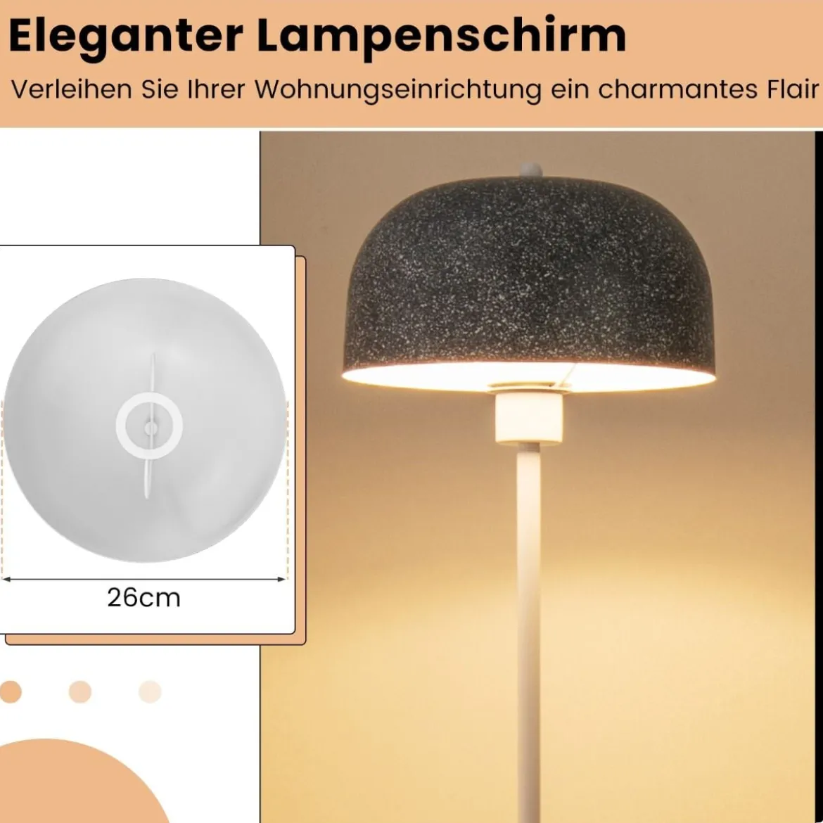 146 cm Stehlampe mit Fußschalter & E27-Glühlampensockel & Lampenschirm Stehleuchte
