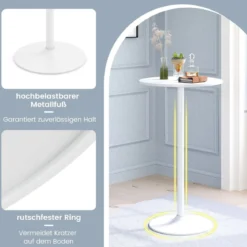 Ø 60 cm Stehtisch 2 in 1 Bartisch & Esstisch Höhenverstellbarer Bistrotisch Rund Partytisch Weiß