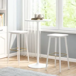 Ø 60 cm Stehtisch 2 in 1 Bartisch & Esstisch Höhenverstellbarer Bistrotisch Rund Partytisch Weiß