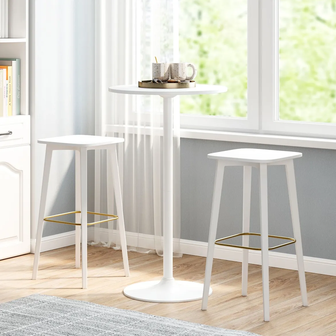 Ø 60 cm Stehtisch 2 in 1 Bartisch & Esstisch Höhenverstellbarer Bistrotisch Rund Partytisch Weiß