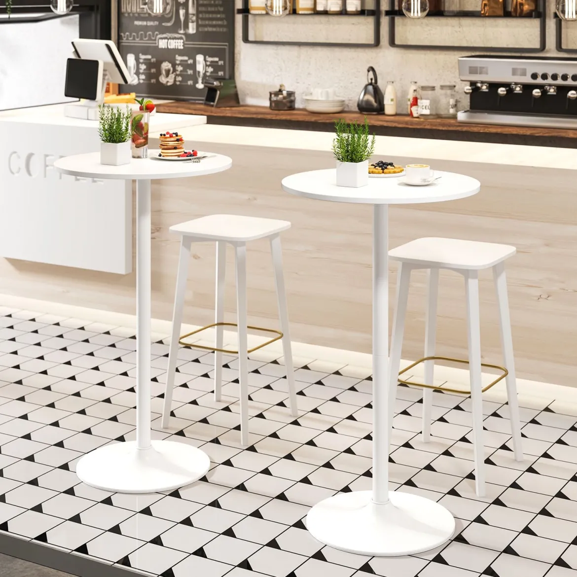 Ø 60 cm Stehtisch 2 in 1 Bartisch & Esstisch Höhenverstellbarer Bistrotisch Rund Partytisch Weiß