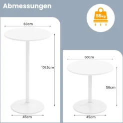 Ø 60 cm Stehtisch 2 in 1 Bartisch & Esstisch Höhenverstellbarer Bistrotisch Rund Partytisch Weiß