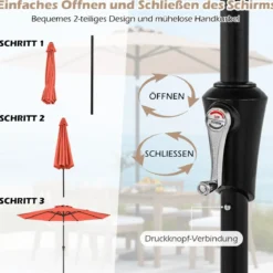 Ø303 cm Terrassenschirm mit Kurbel Beidseitig um 25° Knickbarer Gartenschirm Sonnenschirm