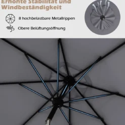 Ø303 cm Terrassenschirm mit Kurbel Beidseitig um 25° Knickbarer Gartenschirm Sonnenschirm
