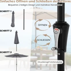 Ø303 cm Terrassenschirm mit Kurbel Beidseitig um 25° Knickbarer Gartenschirm Sonnenschirm