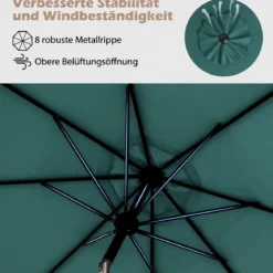 Ø303 cm Terrassenschirm mit Kurbel Beidseitig um 25° Knickbarer Gartenschirm Sonnenschirm