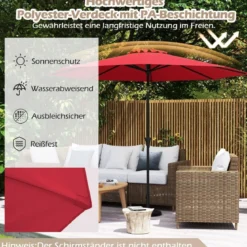 Ø303 cm Terrassenschirm mit Kurbel Beidseitig um 25° Knickbarer Gartenschirm Sonnenschirm