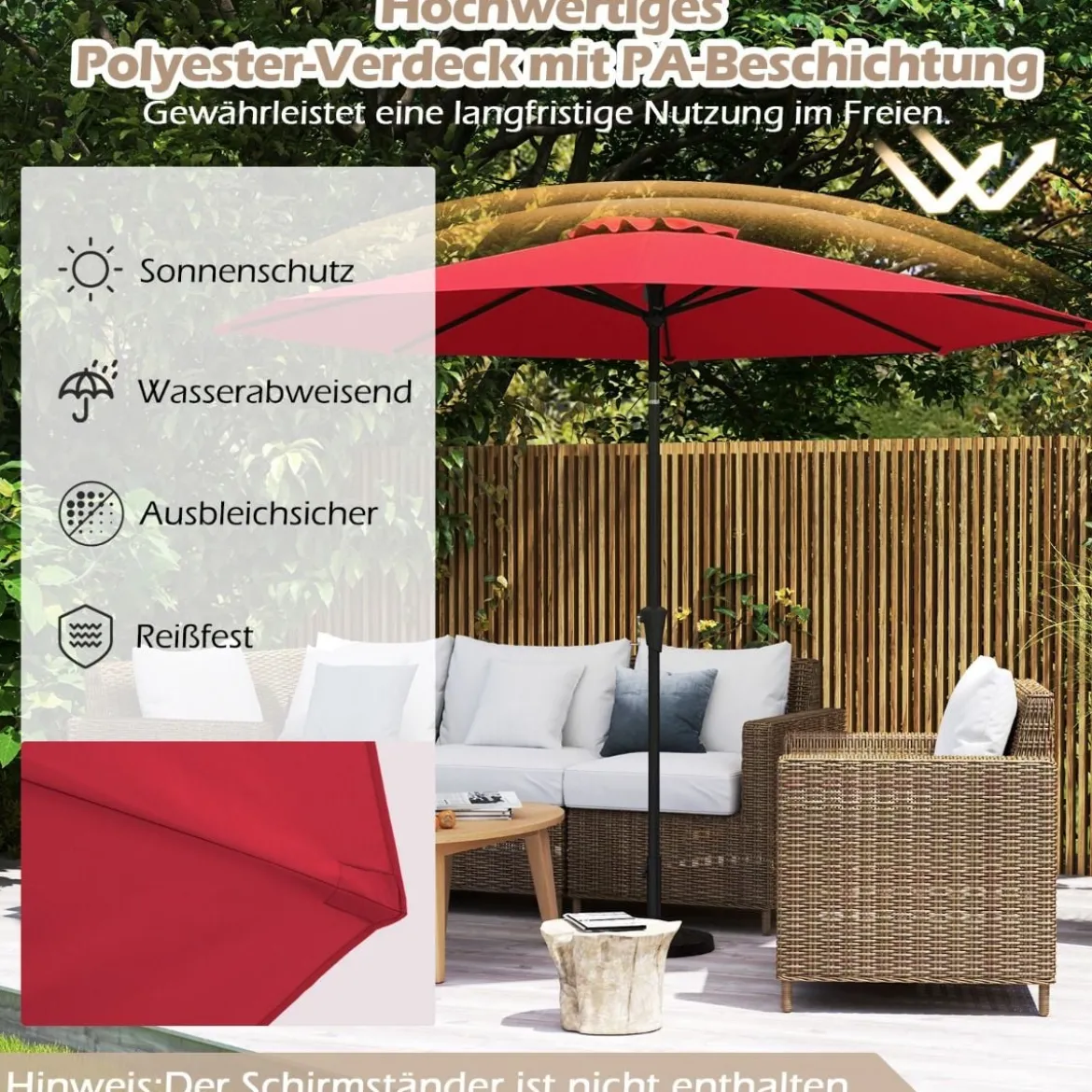 Ø303 cm Terrassenschirm mit Kurbel Beidseitig um 25° Knickbarer Gartenschirm Sonnenschirm