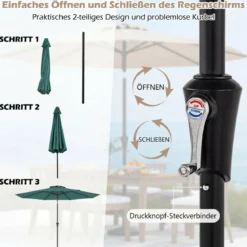 Ø303 cm Terrassenschirm mit Kurbel Beidseitig um 25° Knickbarer Gartenschirm Sonnenschirm