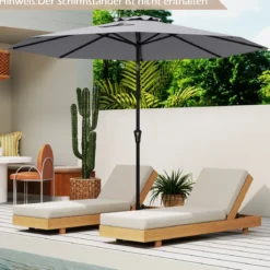 Ø303 cm Terrassenschirm mit Kurbel Beidseitig um 25° Knickbarer Gartenschirm Sonnenschirm