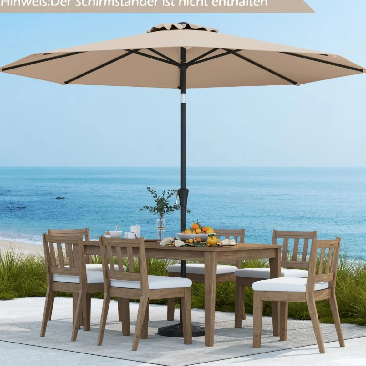 Ø303 cm Terrassenschirm mit Kurbel Beidseitig um 25° Knickbarer Gartenschirm Sonnenschirm