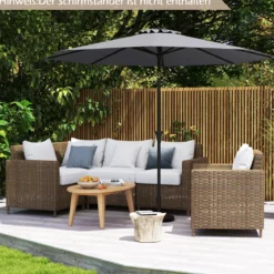 Ø303 cm Terrassenschirm mit Kurbel Beidseitig um 25° Knickbarer Gartenschirm Sonnenschirm