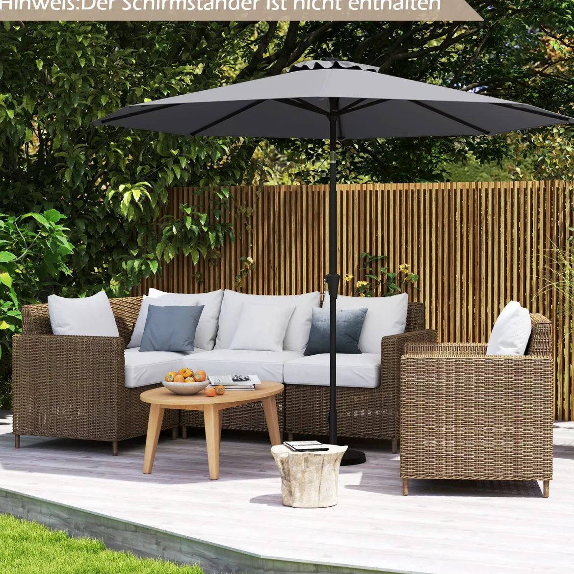 Ø303 cm Terrassenschirm mit Kurbel Beidseitig um 25° Knickbarer Gartenschirm Sonnenschirm