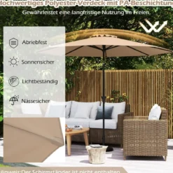 Ø303 cm Terrassenschirm mit Kurbel Beidseitig um 25° Knickbarer Gartenschirm Sonnenschirm
