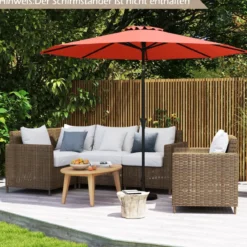 Ø303 cm Terrassenschirm mit Kurbel Beidseitig um 25° Knickbarer Gartenschirm Sonnenschirm