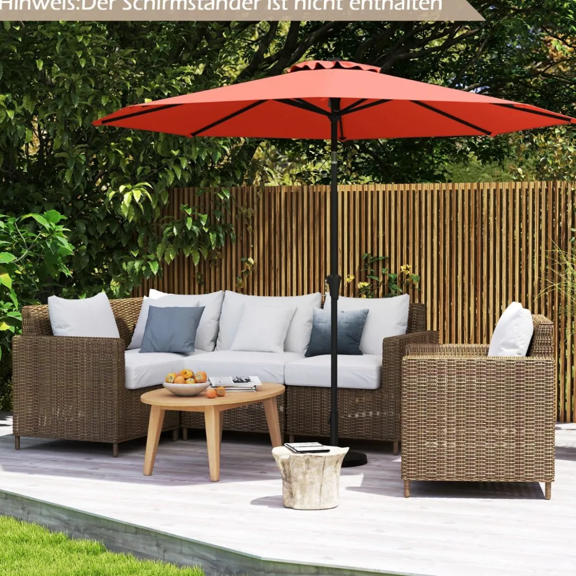 Ø303 cm Terrassenschirm mit Kurbel Beidseitig um 25° Knickbarer Gartenschirm Sonnenschirm
