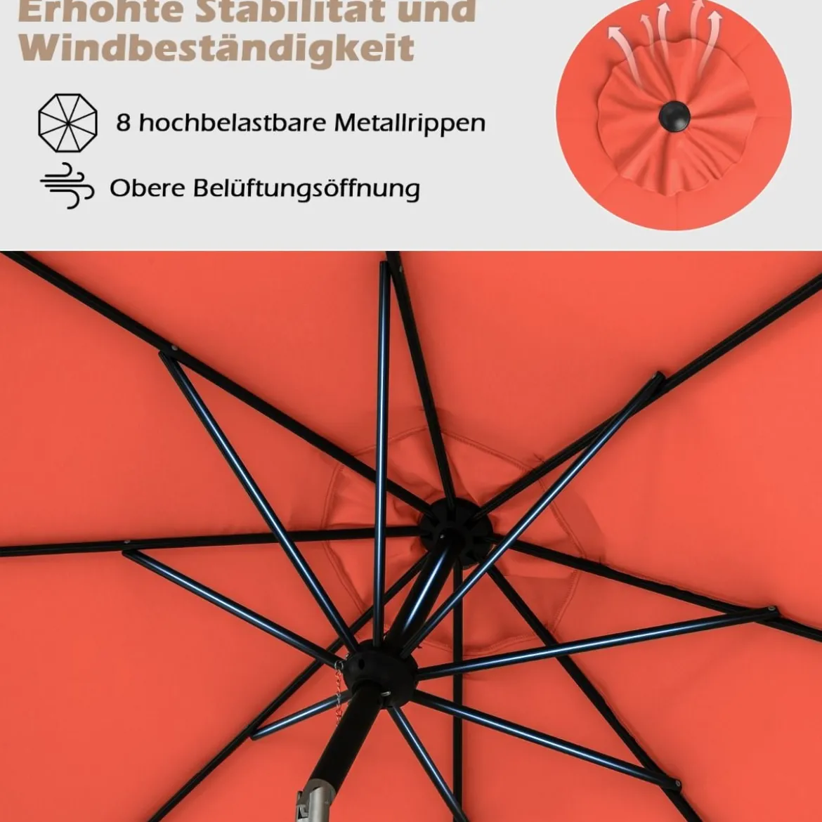 Ø303 cm Terrassenschirm mit Kurbel Beidseitig um 25° Knickbarer Gartenschirm Sonnenschirm