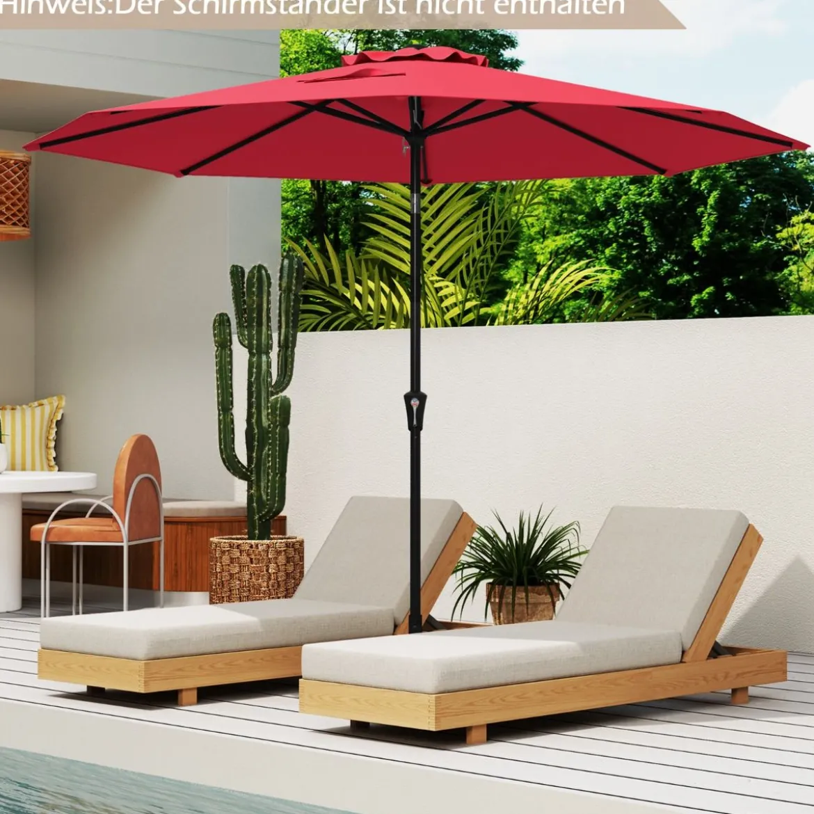 Ø303 cm Terrassenschirm mit Kurbel Beidseitig um 25° Knickbarer Gartenschirm Sonnenschirm