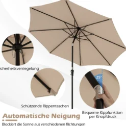 Ø303 cm Terrassenschirm mit Kurbel Beidseitig um 25° Knickbarer Gartenschirm Sonnenschirm