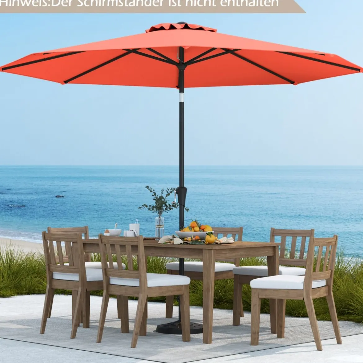 Ø303 cm Terrassenschirm mit Kurbel Beidseitig um 25° Knickbarer Gartenschirm Sonnenschirm