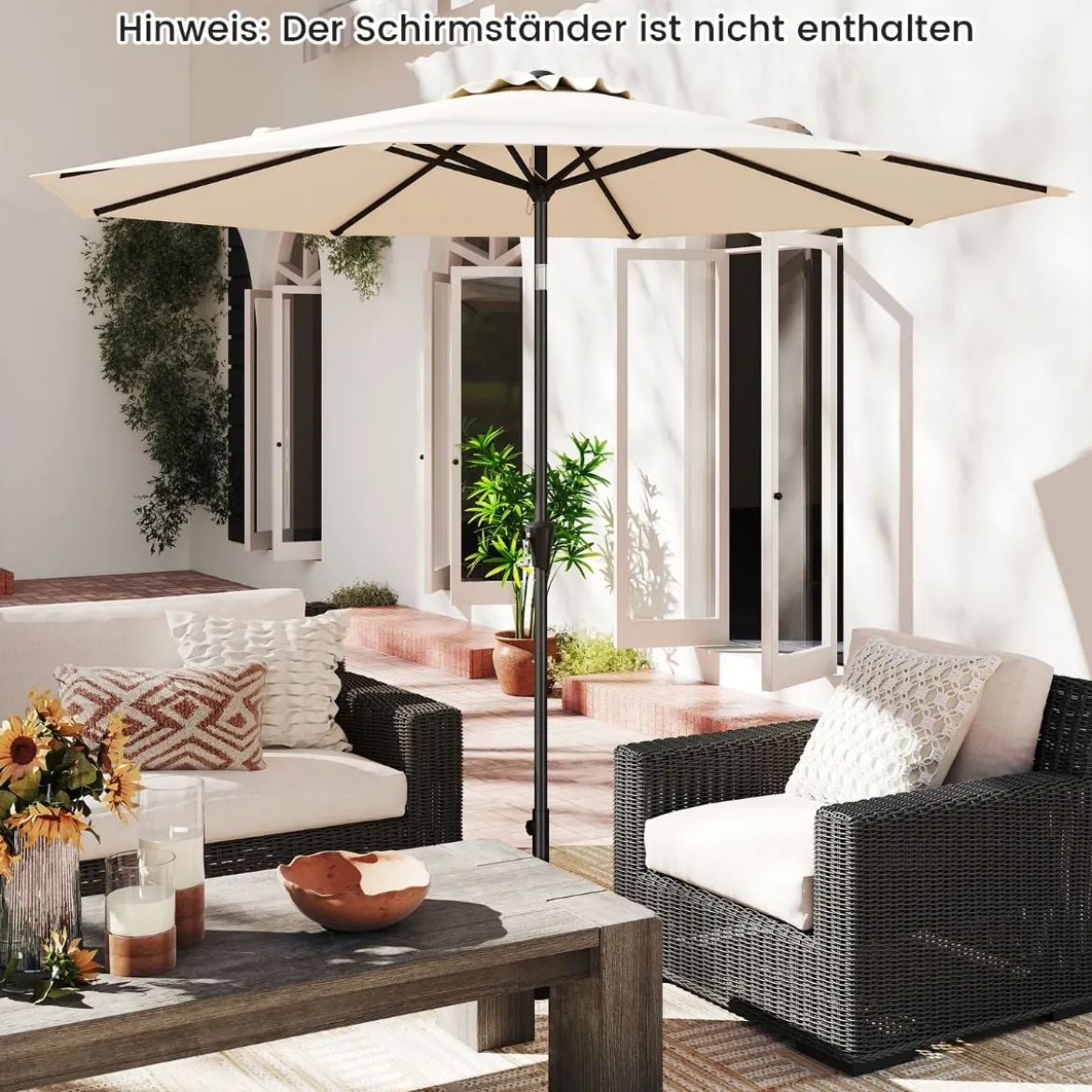 Ø303 cm Terrassenschirm mit Kurbel Beidseitig um 25° Knickbarer Gartenschirm Sonnenschirm