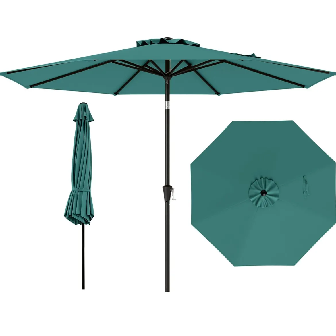 Ø303 cm Terrassenschirm mit Kurbel Beidseitig um 25° Knickbarer Gartenschirm Sonnenschirm